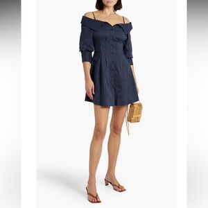 Jonathan Simkhai Coda Off Shoulder Cotton Shirt Mini Dress in Navy